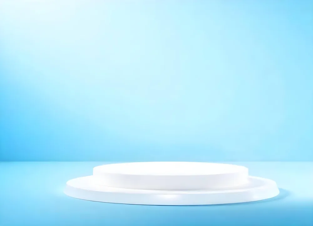 A White Podium In A Light Blue Studio The Background Is A Gradient Of Light Blue The Podium Is On A Light Blue Surface 4 Bd3b