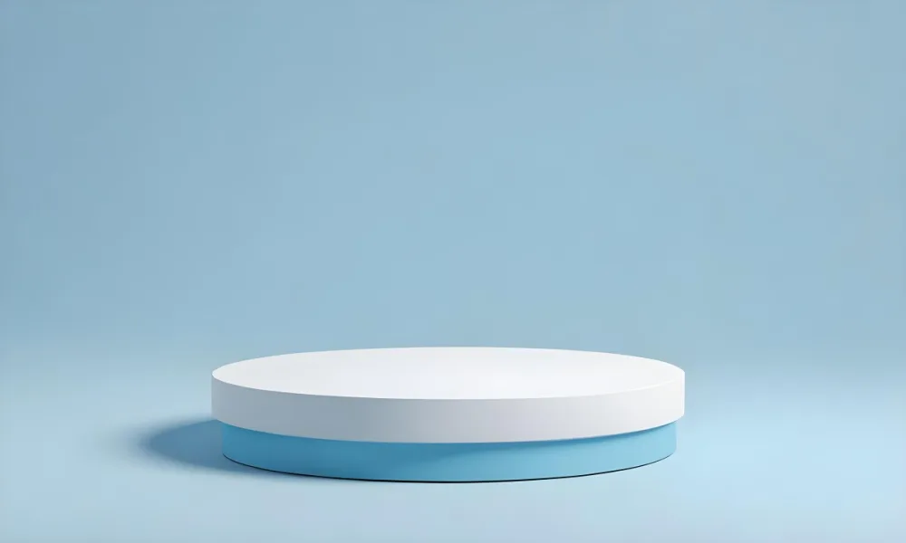 A White Round Platform On A Blue Round Base Light Blue Background 1 Ea26