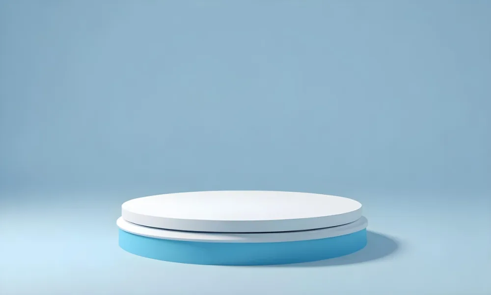 A White Round Platform On A Blue Round Base Light Blue Background 2 4bbc
