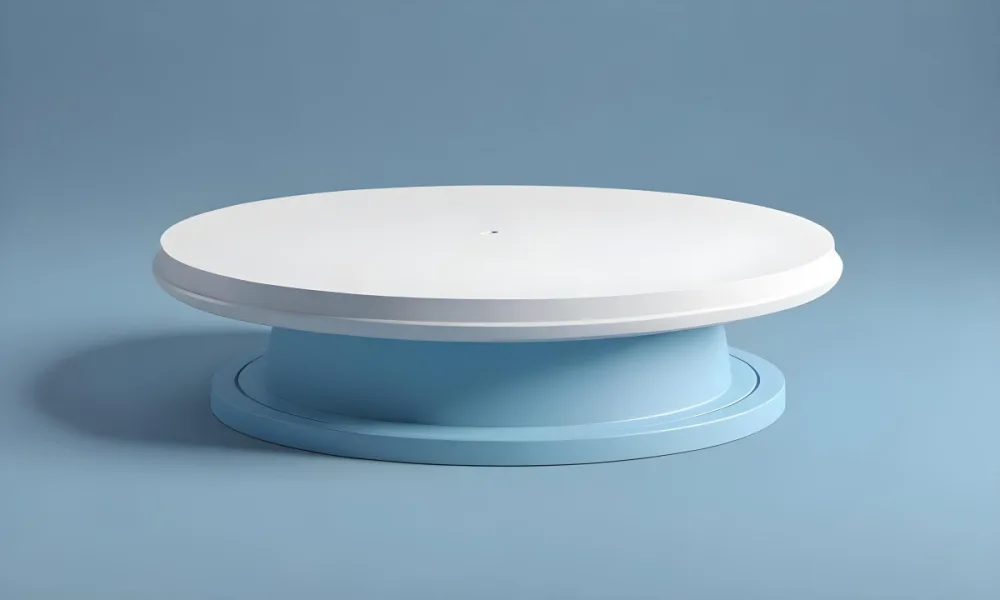 A White Round Platform On A Blue Round Base Light Blue Background 39 Ea7c