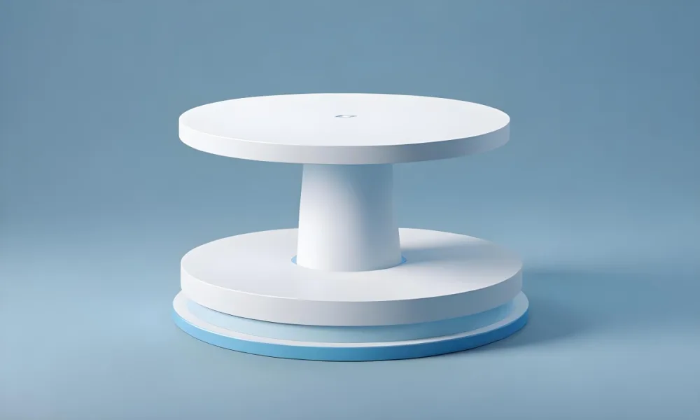 A White Round Platform On A Blue Round Base Light Blue Background 4 E010