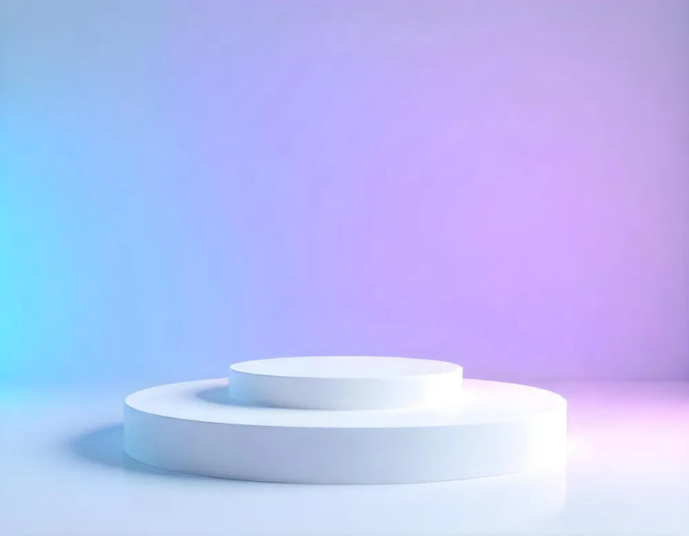 A White Round Podium With Two Levels Gradient Background With Purple And Cyan Colors Product Display Studio Shot Clean And Minimalist Design 8 342c