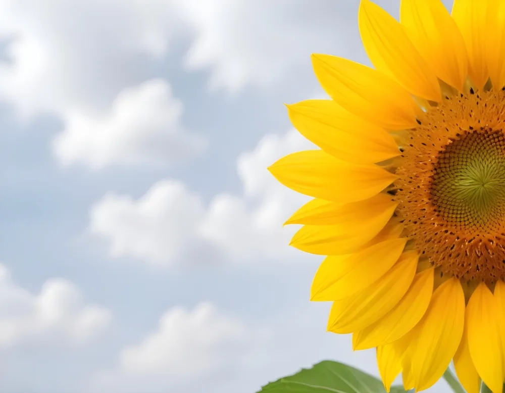 A Yellow Sunflower With A White Center On A White Background With White Clouds And Bokeh Effect Bright Light Close Up 11 Ea0c