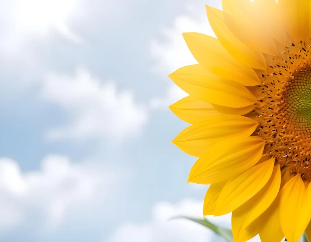 A Yellow Sunflower With A White Center On A White Background With White Clouds And Bokeh Effect Bright Light Close Up 15 1722