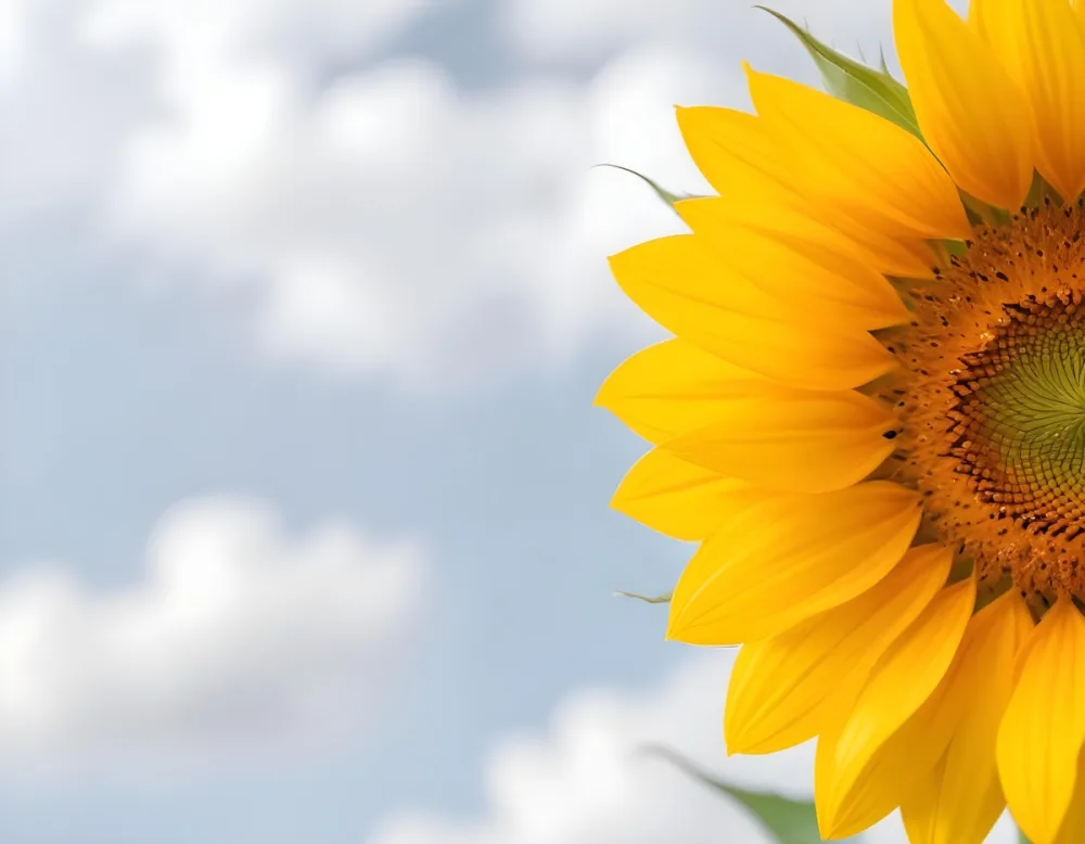 A Yellow Sunflower With A White Center On A White Background With White Clouds And Bokeh Effect Bright Light Close Up 25 F95a