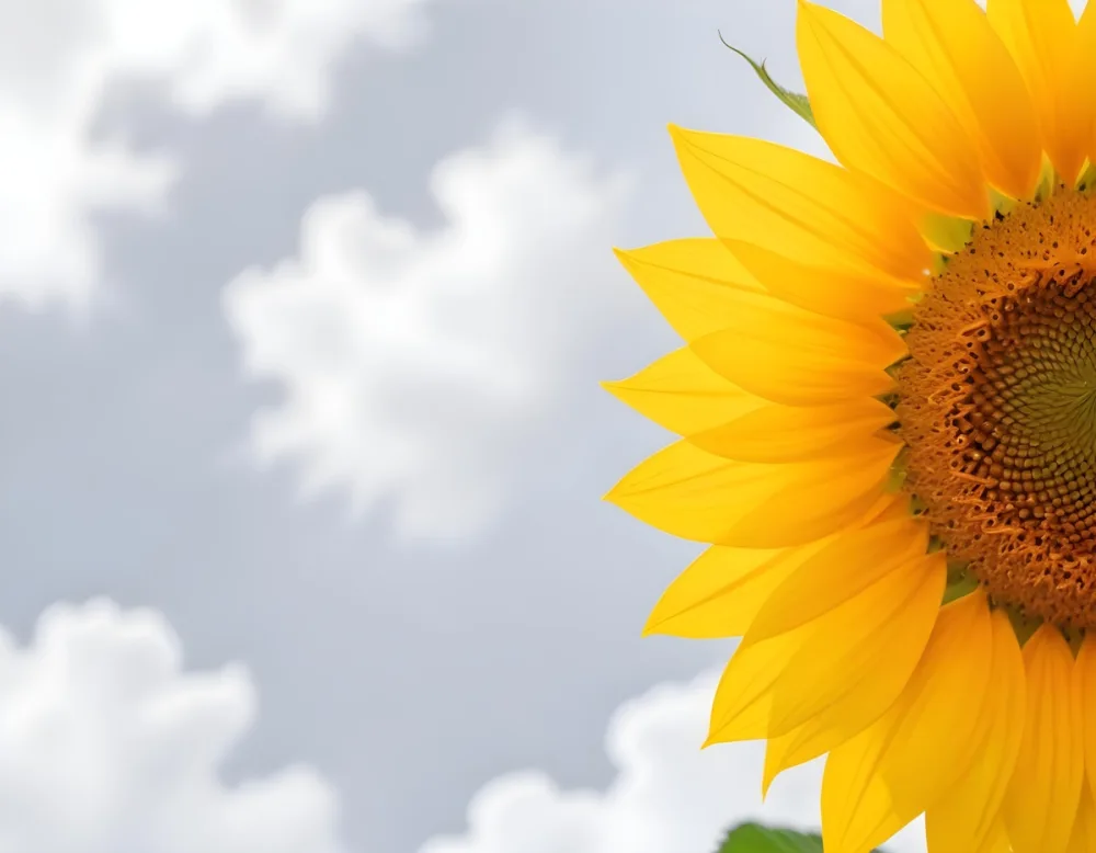 A Yellow Sunflower With A White Center On A White Background With White Clouds And Bokeh Effect Bright Light Close Up 42 A7f6