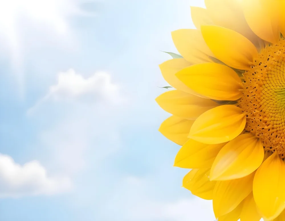 A Yellow Sunflower With A White Center On A White Background With White Clouds And Bokeh Effect Bright Light Close Up 45 1bb4