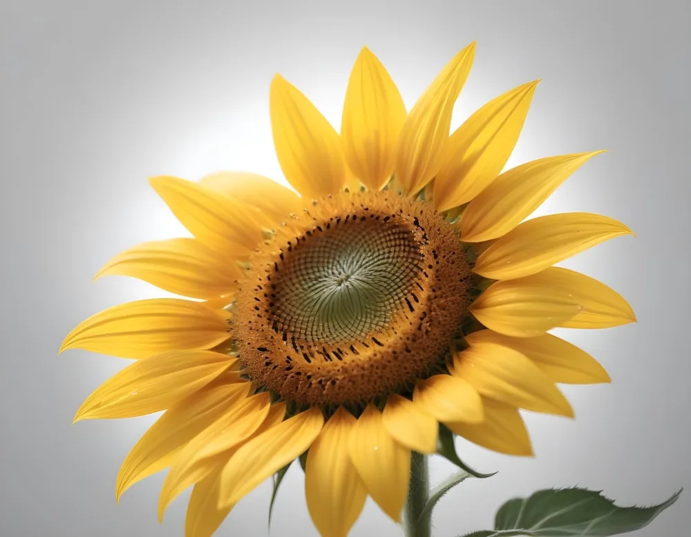 A Yellow Sunflower With A White Center On A White Background With White Clouds And Bokeh Effect Bright Light Close Up 9 699e