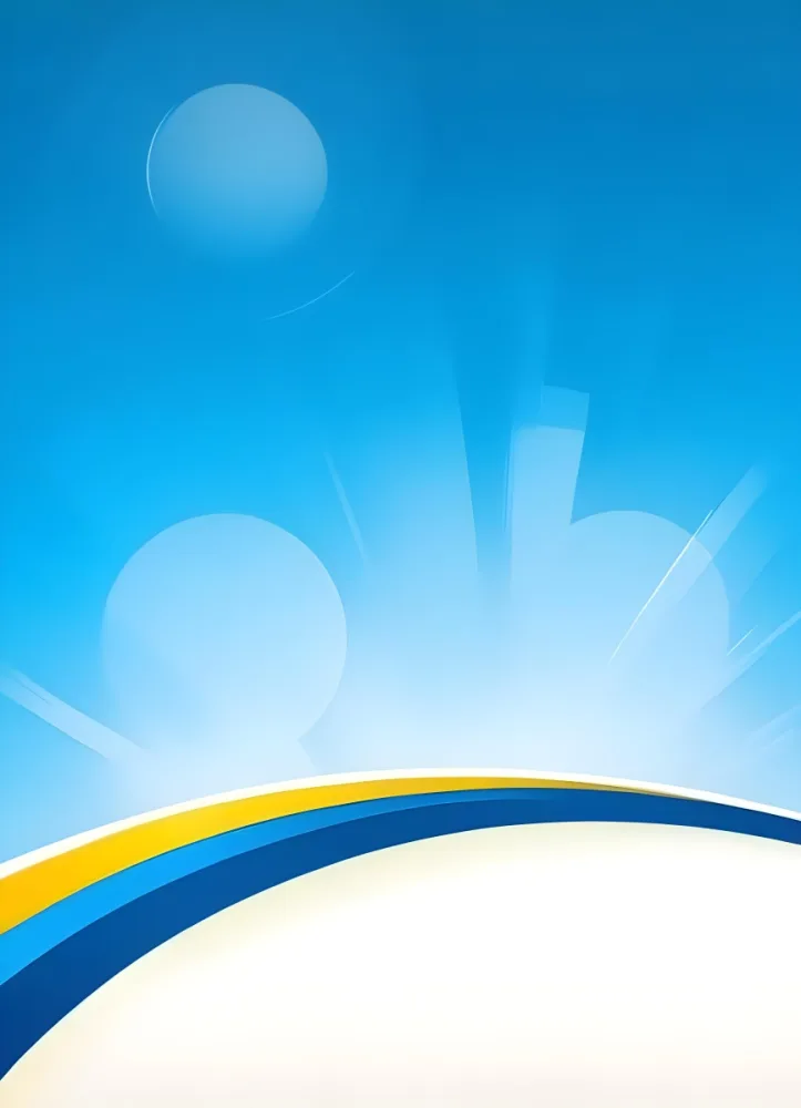 Abstract Background With Blue Sky White Circles Sun Rays And A Yellow And Blue Curved Line At The Bottom 42 6966