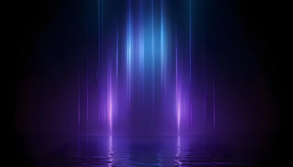 Abstract Background With Vertical Blue And Purple Light Streaks With A Water Reflection Effect At The Bottom Creating A Dynamic And Vibrant Composition 22 A03c