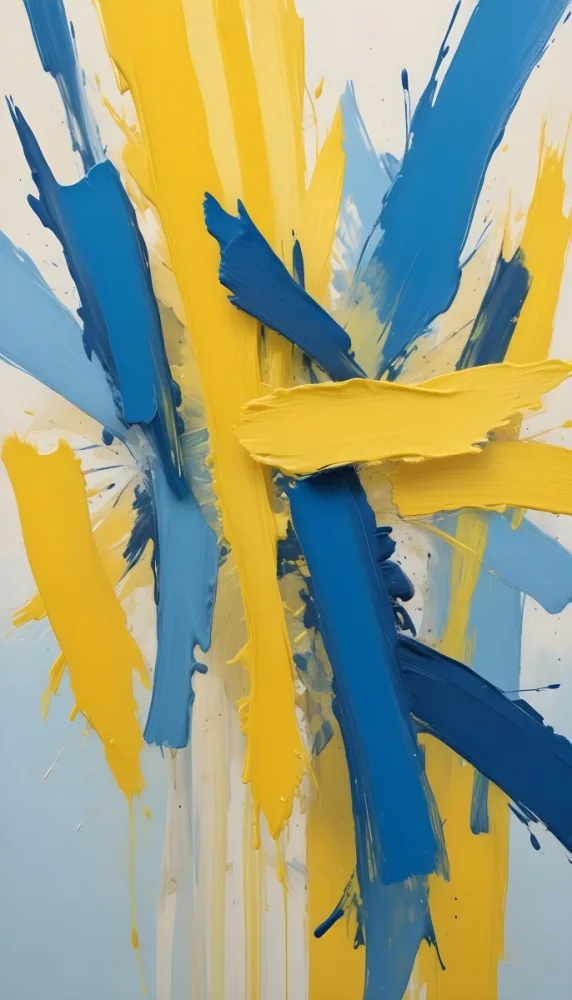 Abstract Yellow And Blue Brushstrokes Against A Br 37 7e64