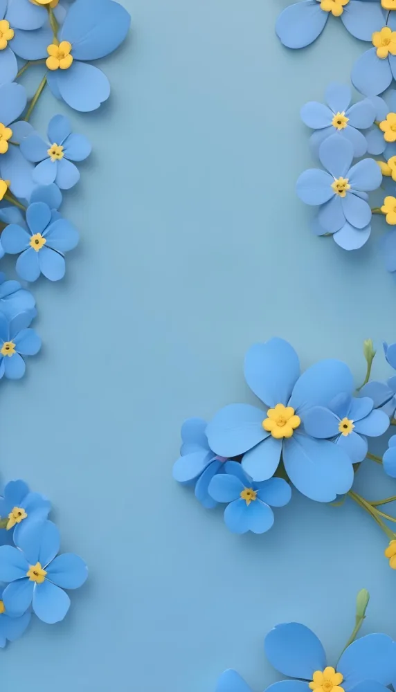 Adorable Cartoon Style Forget Me Not Flowers With Five Yellow Petals And A Blue Center Arranged On A Yellow Background With Stems And Buds Visible Creating A Delicate Floral Pattern 3d Render Cartoon 11 2fff