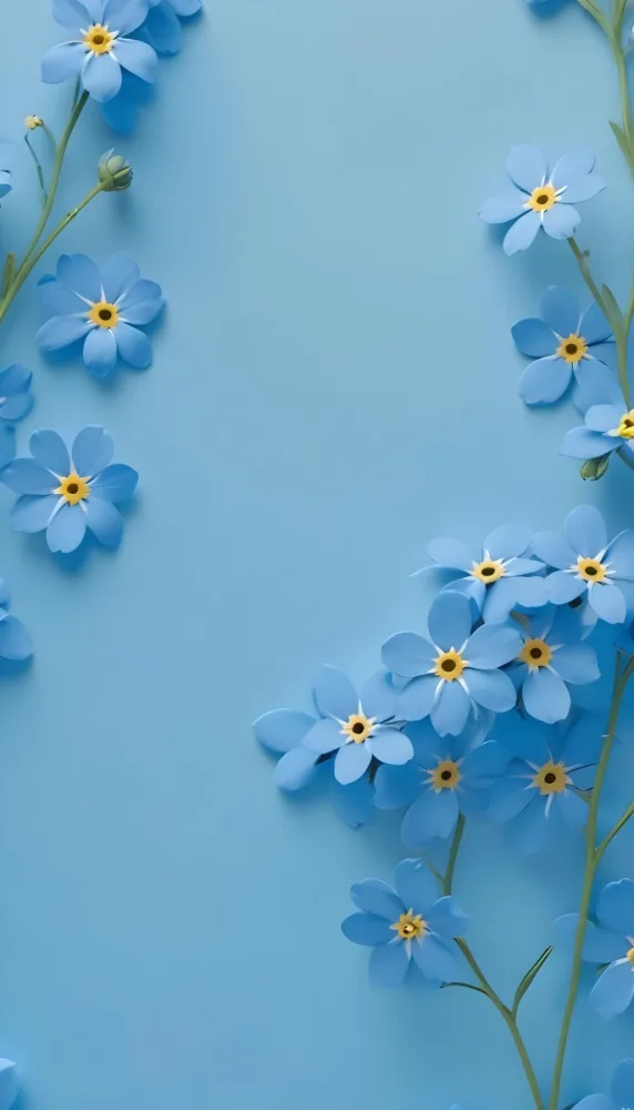 Adorable Cartoon Style Forget Me Not Flowers With Five Yellow Petals And A Blue Center Arranged On A Yellow Background With Stems And Buds Visible Creating A Delicate Floral Pattern 3d Render Cartoon 2 0cb4