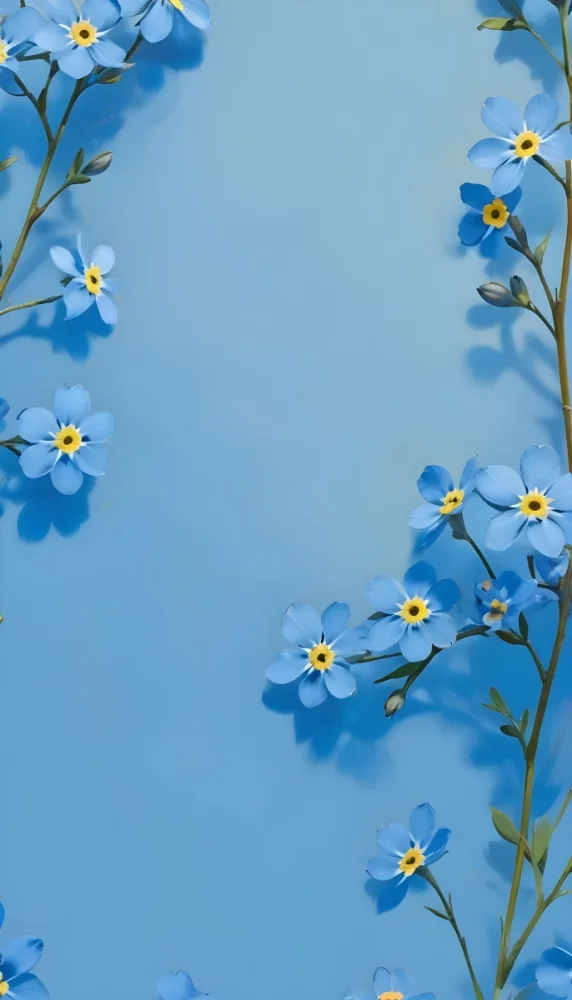 Adorable Cartoon Style Forget Me Not Flowers With Five Yellow Petals And A Blue Center Arranged On A Yellow Background With Stems And Buds Visible Creating A Delicate Floral Pattern 3d Render Cartoon 23 0e2a