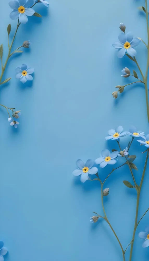 Adorable Cartoon Style Forget Me Not Flowers With Five Yellow Petals And A Blue Center Arranged On A Yellow Background With Stems And Buds Visible Creating A Delicate Floral Pattern 3d Render Cartoon 40 C7c8