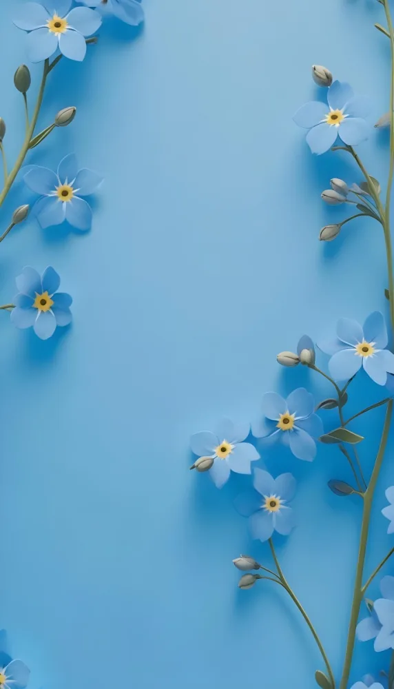 Adorable Cartoon Style Forget Me Not Flowers With Five Yellow Petals And A Blue Center Arranged On A Yellow Background With Stems And Buds Visible Creating A Delicate Floral Pattern 3d Render Cartoon 42 B76f