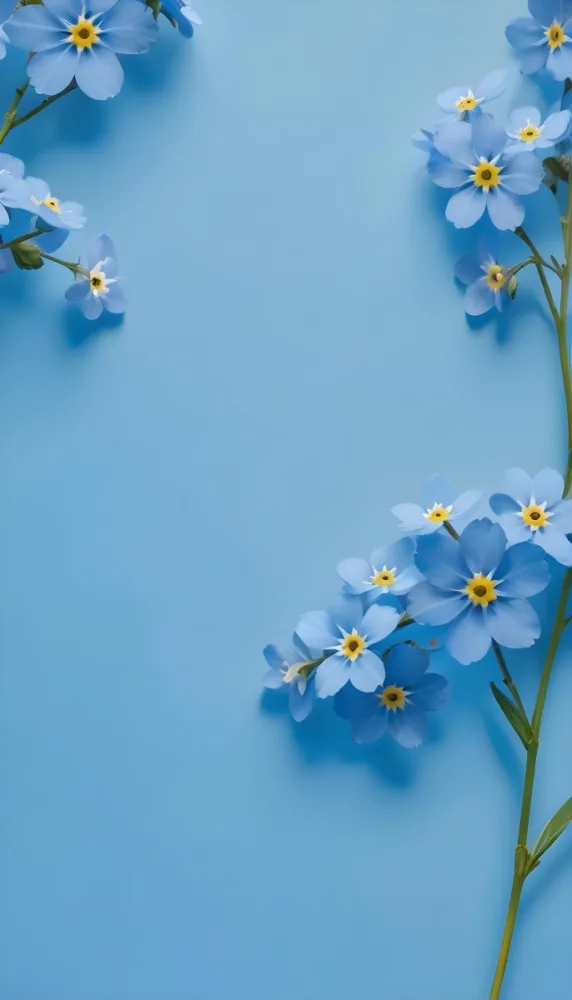 Adorable Cartoon Style Forget Me Not Flowers With Five Yellow Petals And A Blue Center Arranged On A Yellow Background With Stems And Buds Visible Creating A Delicate Floral Pattern 3d Render Cartoon 43 326b