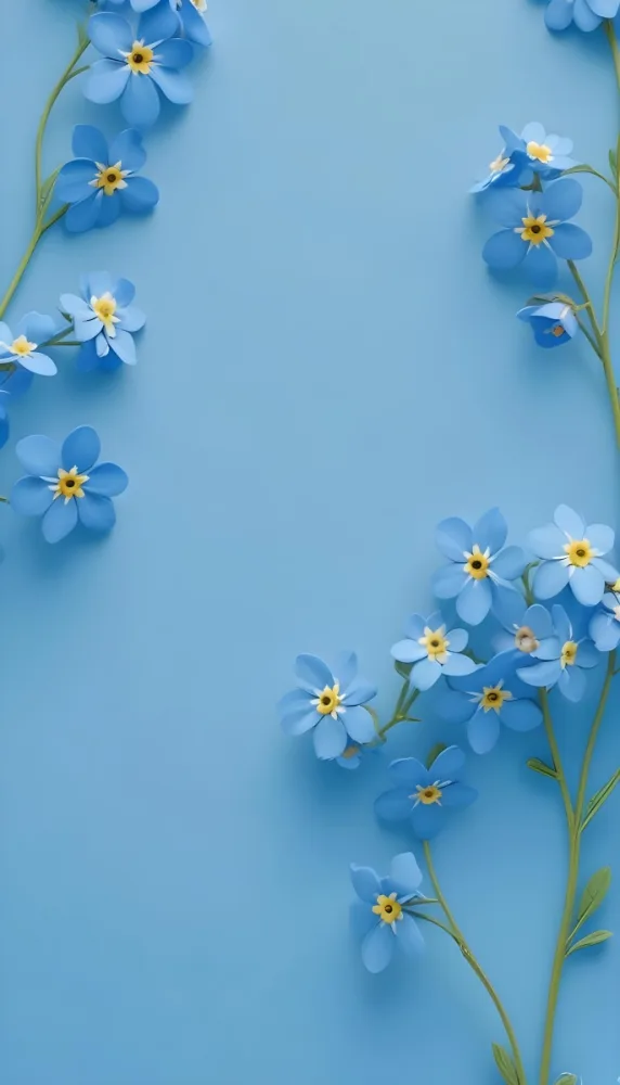 Adorable Cartoon Style Forget Me Not Flowers With Five Yellow Petals And A Blue Center Arranged On A Yellow Background With Stems And Buds Visible Creating A Delicate Floral Pattern 3d Render Cartoon 44 Aa0e