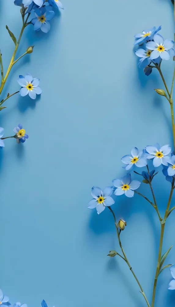 Adorable Cartoon Style Forget Me Not Flowers With Five Yellow Petals And A Blue Center Arranged On A Yellow Background With Stems And Buds Visible Creating A Delicate Floral Pattern 3d Render Cartoon 45 3f8e