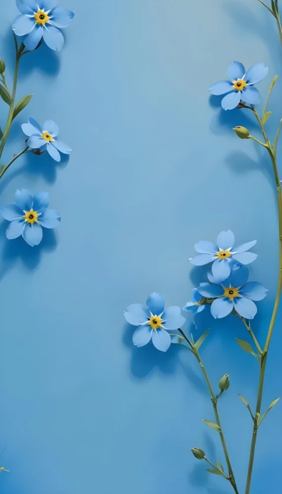 Adorable Cartoon Style Forget Me Not Flowers With Five Yellow Petals And A Blue Center Arranged On A Yellow Background With Stems And Buds Visible Creating A Delicate Floral Pattern 3d Render Cartoon 47 E373