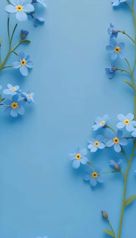 Adorable Cartoon Style Forget Me Not Flowers With Five Yellow Petals And A Blue Center Arranged On A Yellow Background With Stems And Buds Visible Creating A Delicate Floral Pattern 3d Render Cartoon 48 1fa1