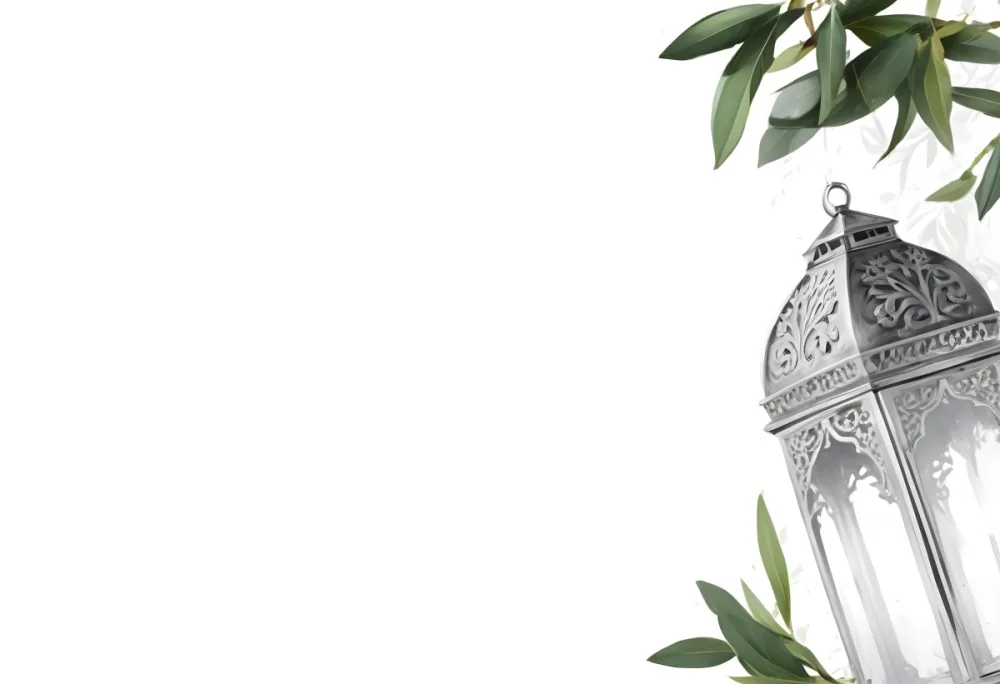 An Ornate Silver Lantern With Olive Branches On A White Background The Lantern Is Detailed With Intricate Patterns The Branches Have Small White Leaves 1ea0