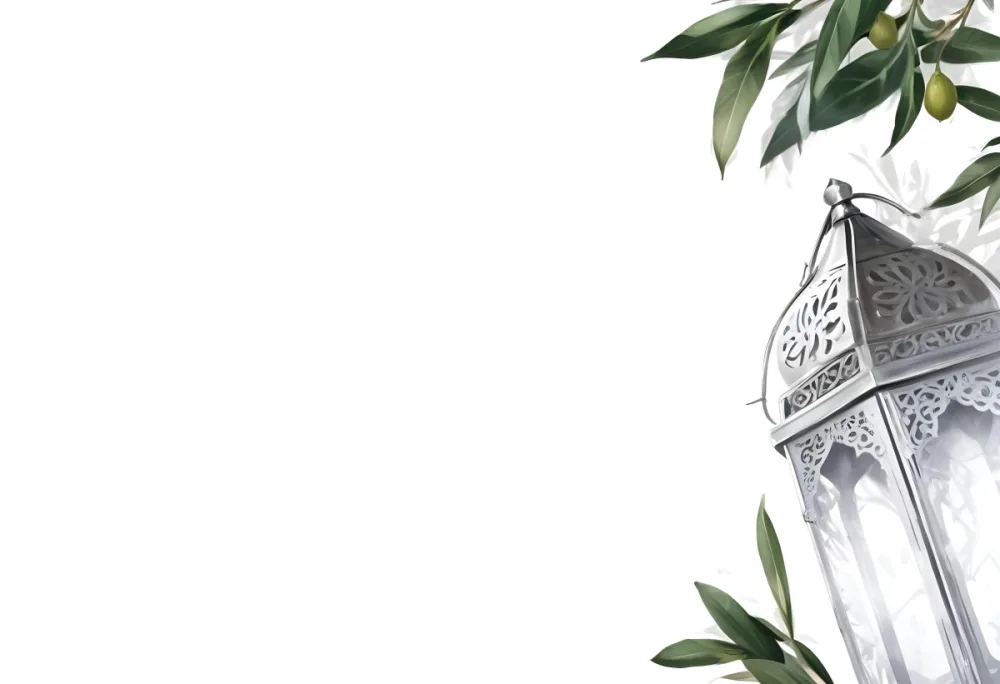 An Ornate Silver Lantern With Olive Branches On A White Background The Lantern Is Detailed With Intricate Patterns The Branches Have Small White Leaves 61 5256