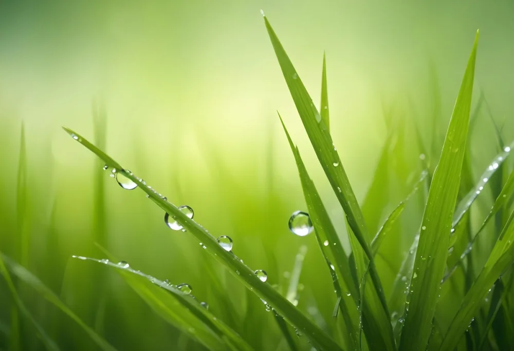 Blades Of Green Grass With Water Droplets Against A Blurred Green Background With Soft Lighting 5 249f