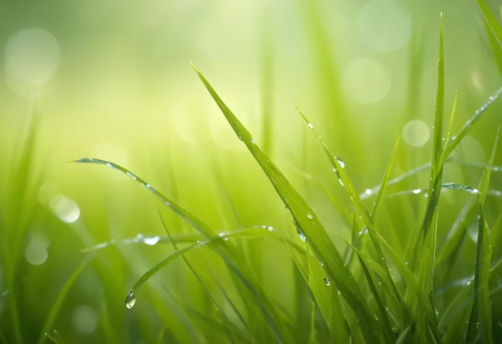 Blades Of Green Grass With Water Droplets Against A Blurred Green Background With Soft Lighting 9 4fcd