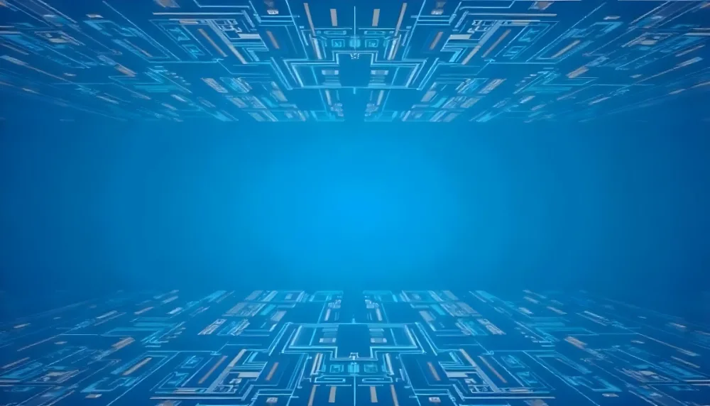 Blue Background With A Circuit Board Pattern The Lines Are White And There Are Small Dots Of Light At The Intersections 11 542c