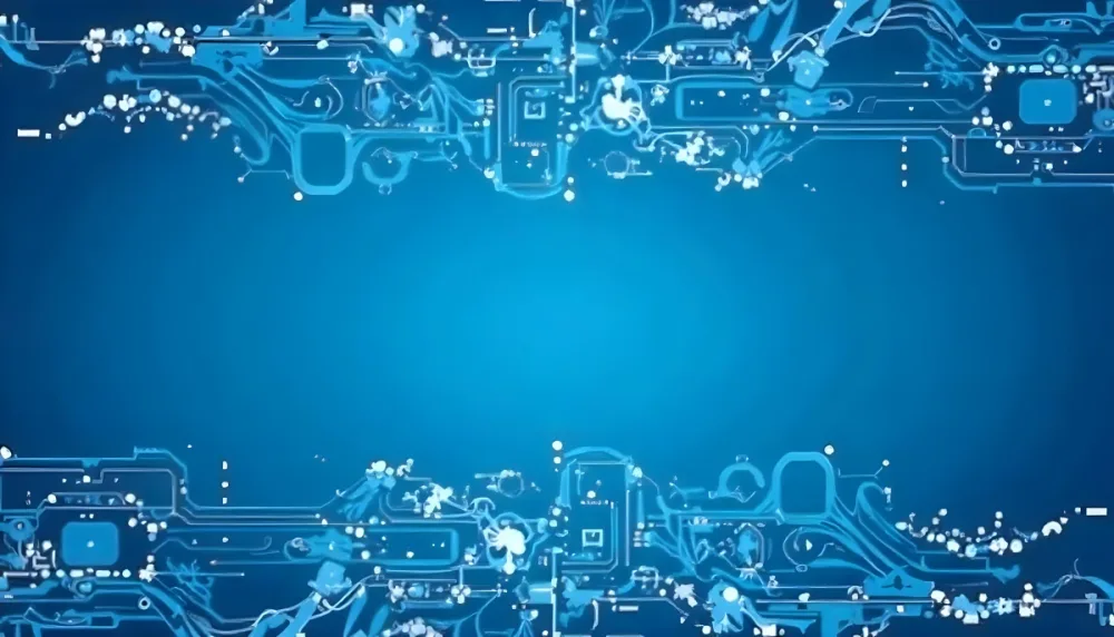 Blue Background With A Circuit Board Pattern The Lines Are White And There Are Small Dots Of Light At The Intersections 39 E573