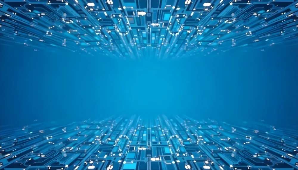 Blue Background With A Circuit Board Pattern The Lines Are White And There Are Small Dots Of Light At The Intersections 5 Ad2a
