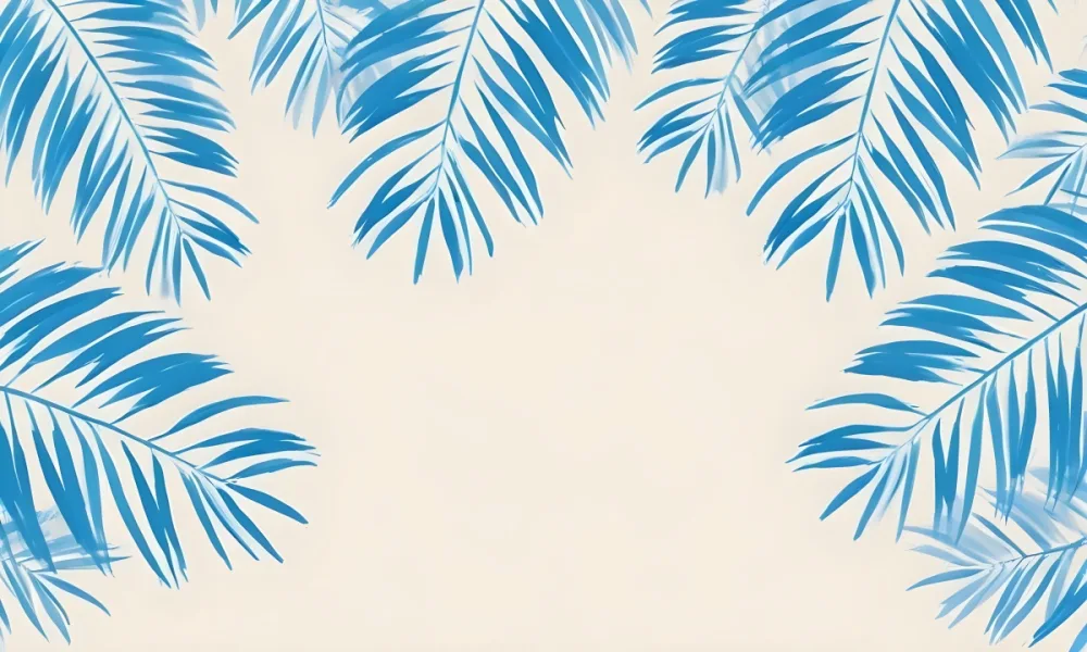 Blue Palm Leaves On The Top And Bottom Corners Of A Beige Background Tropical Summer Vacation Nature Minimalist 15 3e5d
