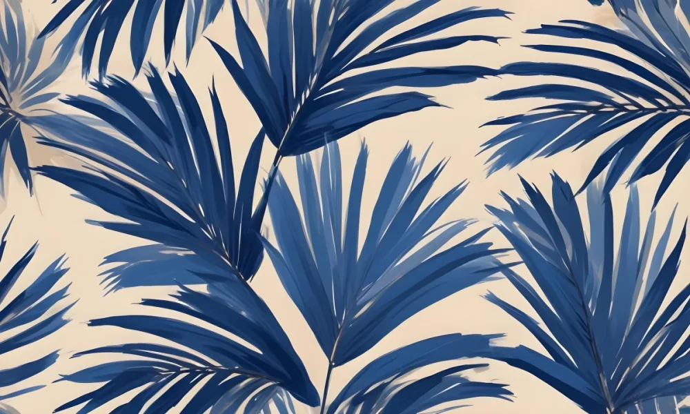 Blue Palm Leaves On The Top And Bottom Corners Of A Beige Background Tropical Summer Vacation Nature Minimalist 23 4fed