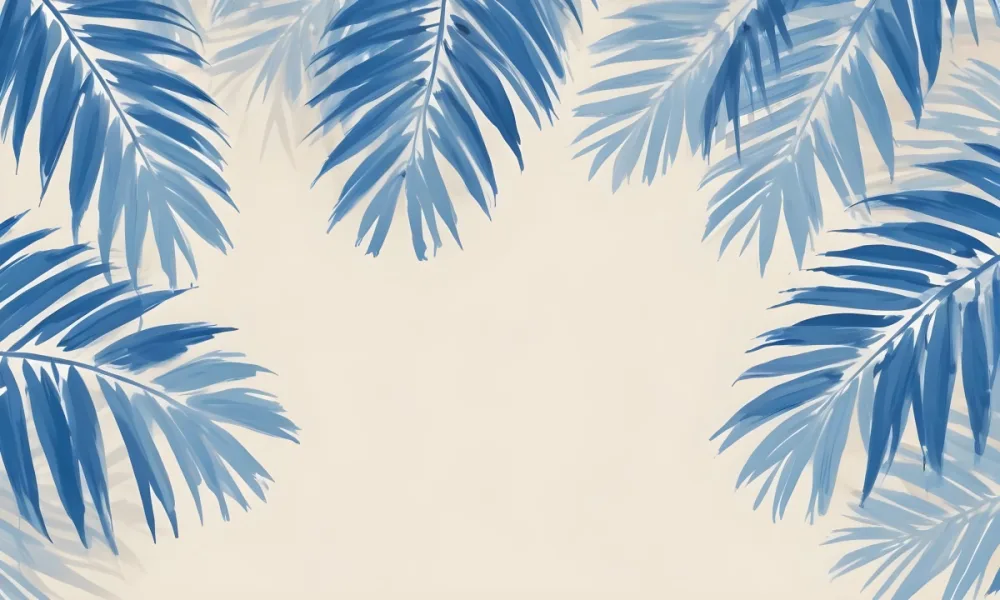 Blue Palm Leaves On The Top And Bottom Corners Of A Beige Background Tropical Summer Vacation Nature Minimalist 4 6d35