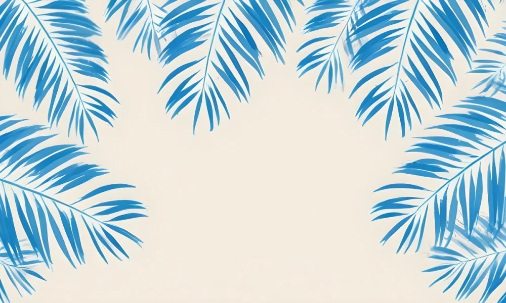 Blue Palm Leaves On The Top And Bottom Corners Of A Beige Background Tropical Summer Vacation Nature Minimalist 5 5fd8