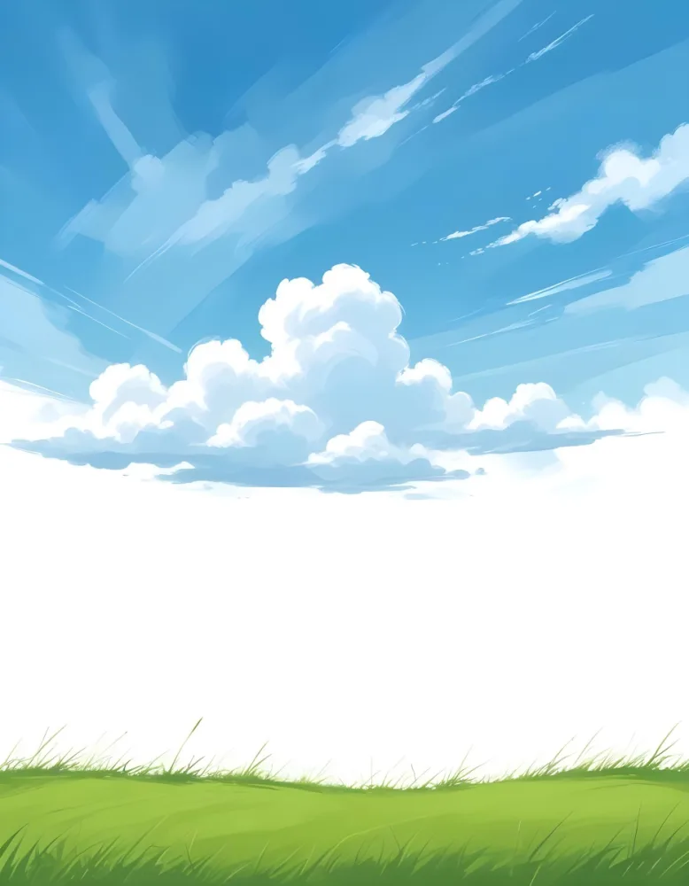 Blue Sky With Some Clouds And Green Grass At The Bottom White Background Vector Art Simple Illustration 15 2371