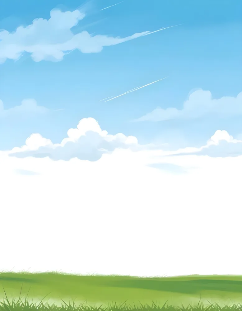 Blue Sky With Some Clouds And Green Grass At The Bottom White Background Vector Art Simple Illustration 16 Fed4
