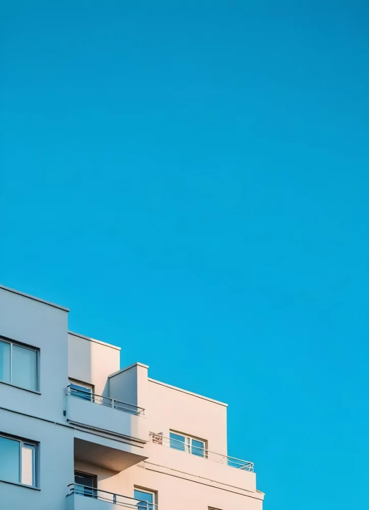 Building With White Walls And Windows Under A Clear Blue Sky Minimalist Architecture Bright And Clean Aesthetic Modern Urban Landscape Geometric Shapes 25 E199