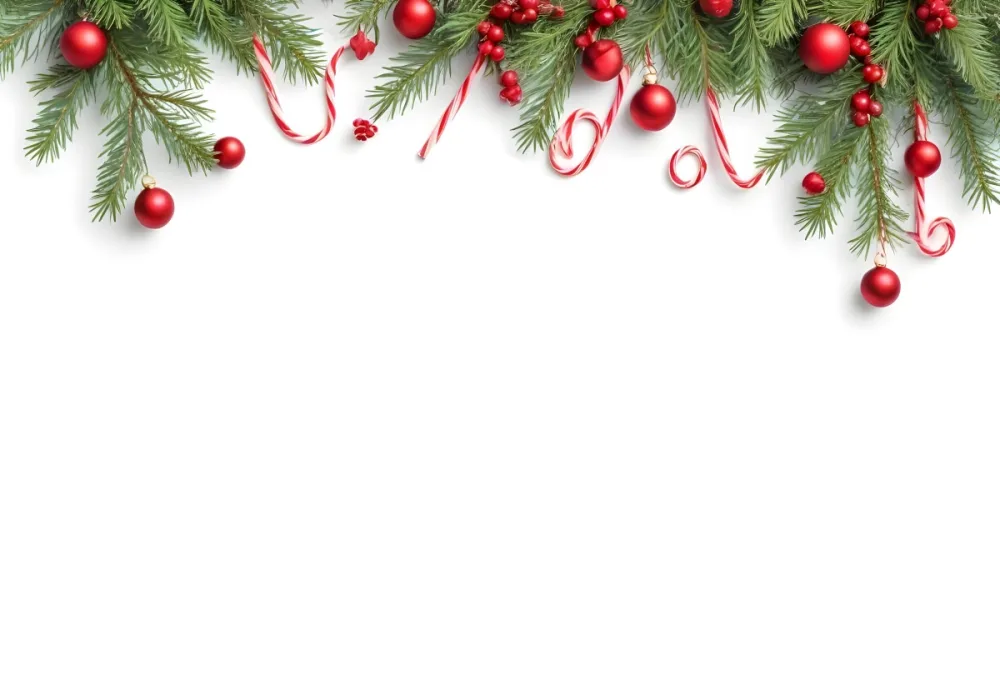 Christmas Decoration With Fir Branches Red Berries Candy Cane And Red Balls On A White Background 3 5b7c