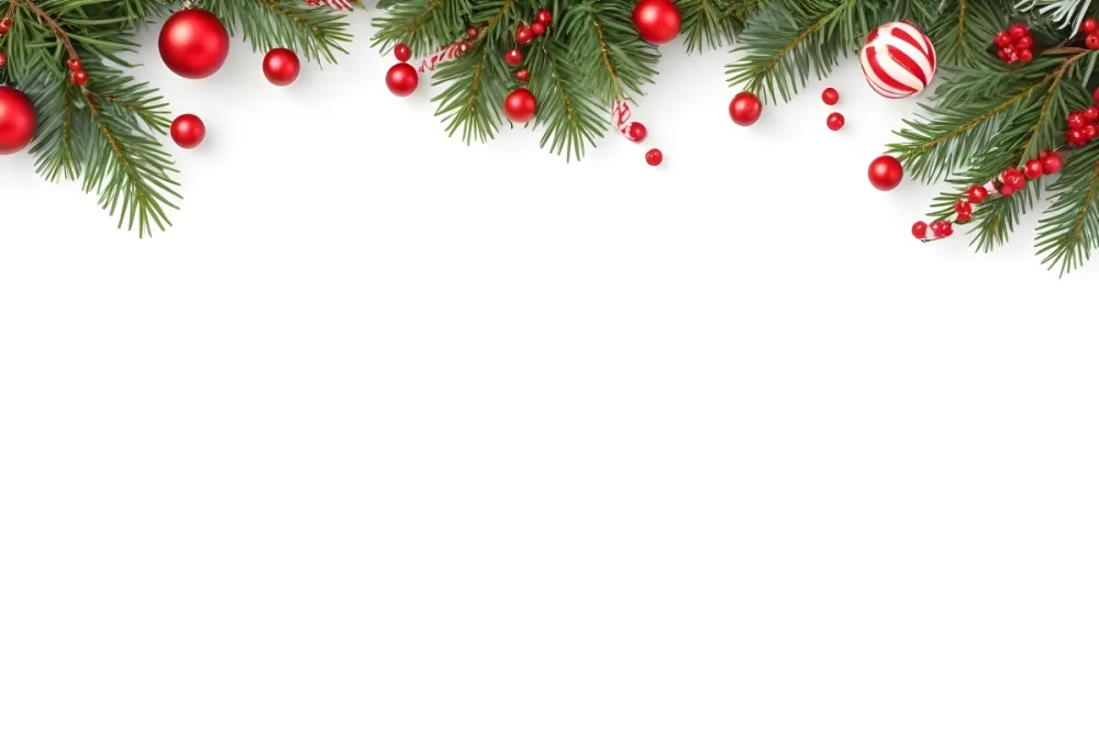 Christmas Decoration With Fir Branches Red Berries Candy Cane And Red Balls On A White Background 35 3fba