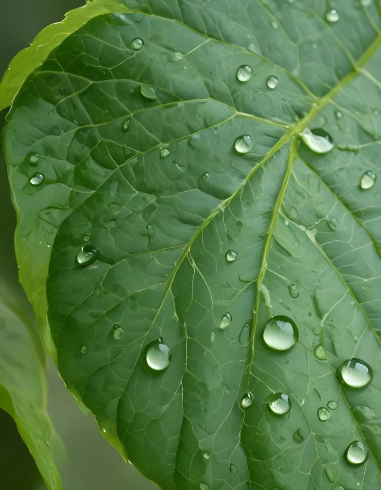 Close Up Of A Green Leaf With Intricate Veins And Water Droplets 27