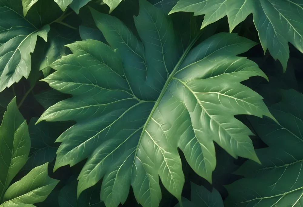 Close Up Of A Vibrant Green Leaf With Intricate Vein Patterns Showcasing Detailed Textures And Natural Gradients Illuminated By Soft Sunlight Creating A Fresh And Organic Aesthetic 2 049d