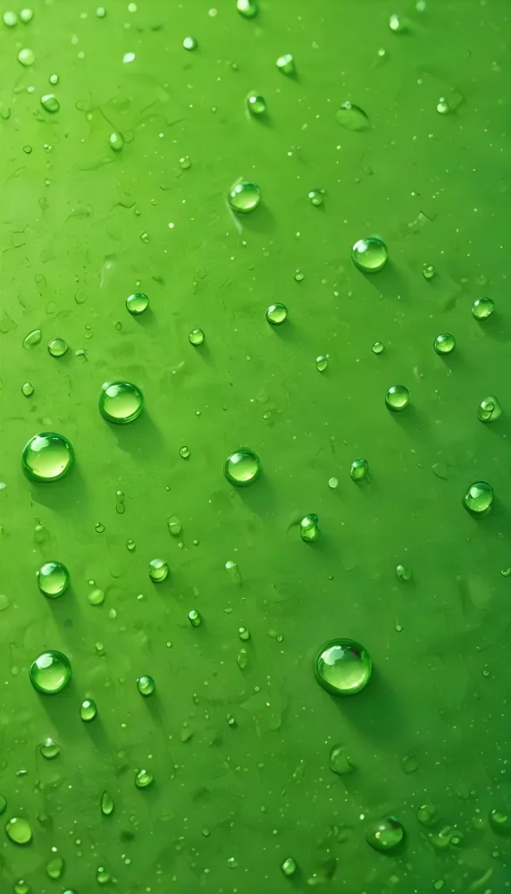 Close Up Of A Vibrant Green Surface Covered In Various Sizes Of Water Droplets Creating A Textured Appearance With Reflections And Highlights Surrounded By A Sandy Beach Under Bright Sunlight 99 48e8