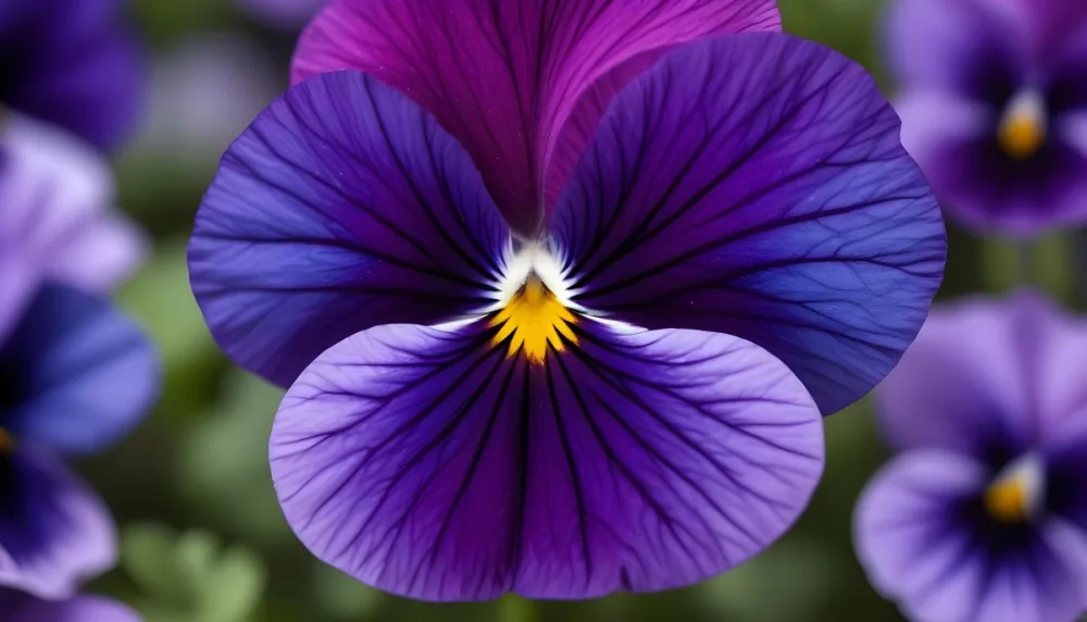 Close Up Of A Vibrant Purple Pansy Flower With Soft Petals And A Deep Blue Center 12 A546