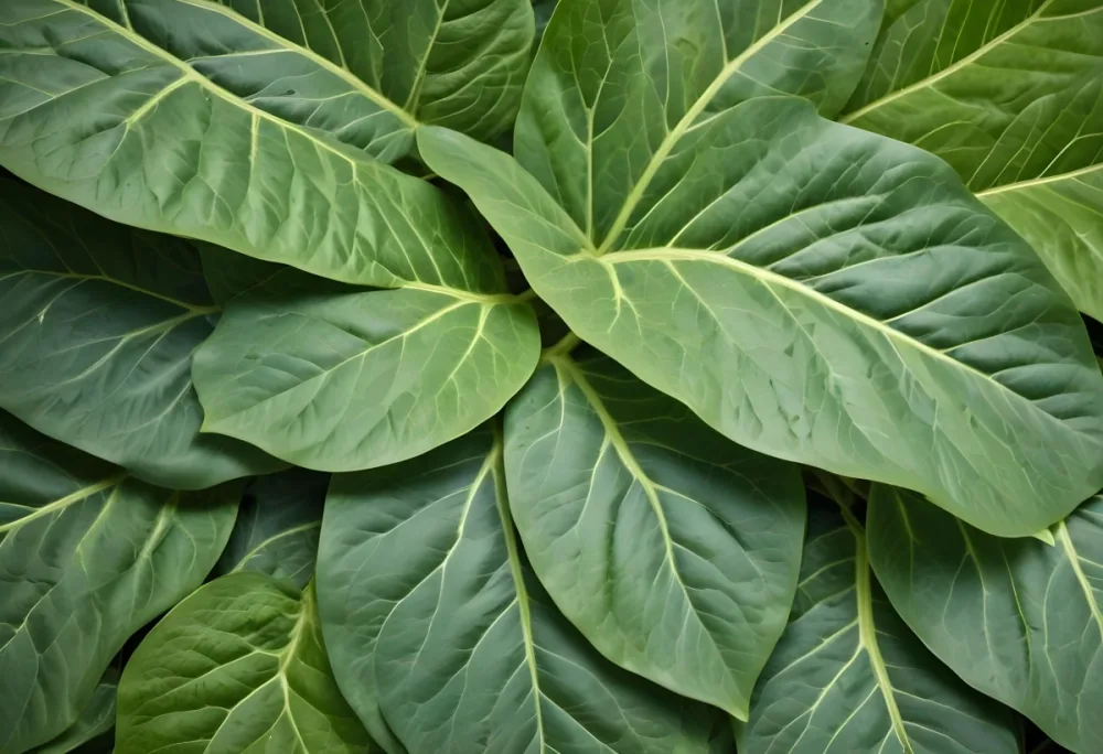 Close Up Of Large Green Leaves With Intricate Patterns Creating An Abstract Natural Background 21 Cdbf