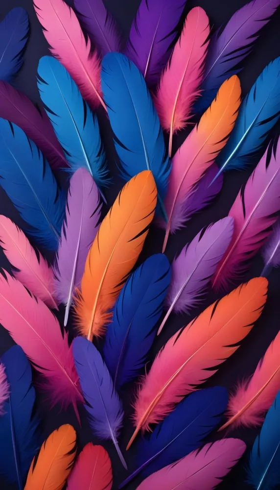 Colorful Feathers In Shades Of Blue Purple Pink And