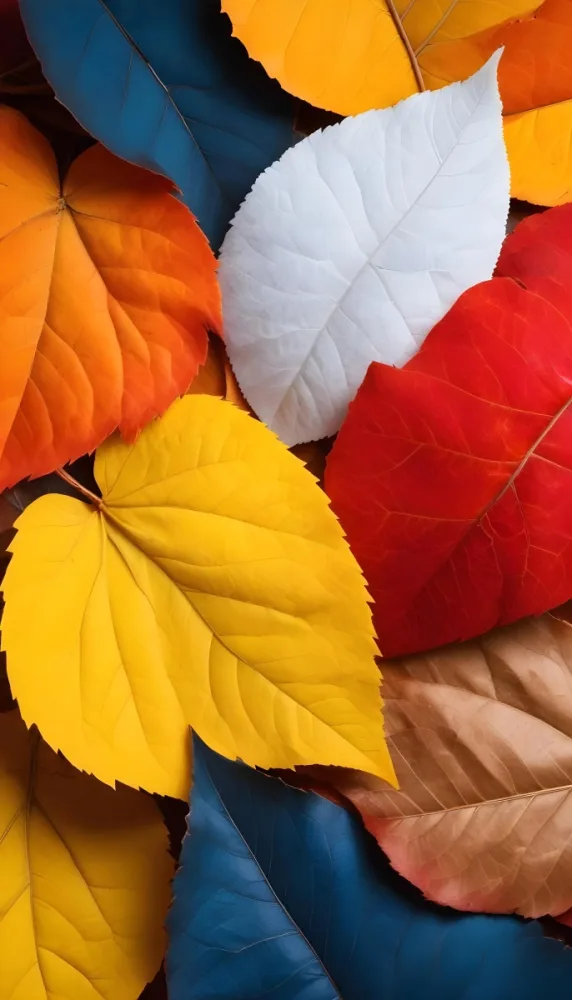 Colorful Leaves In Orange Yellow Red White And Brown Close Up Shot Studio Lighting Vibrant Colors High Detail Autumn Concept Nature Background 16 92fb