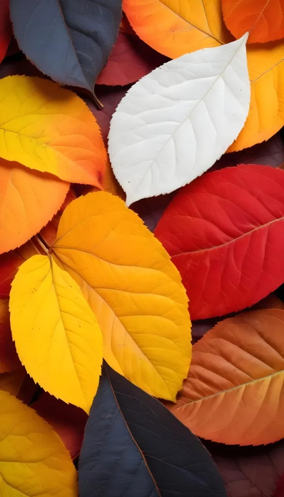 Colorful Leaves In Orange Yellow Red White And Brown Close Up Shot Studio Lighting Vibrant Colors High Detail Autumn Concept Nature Background 19 1b79