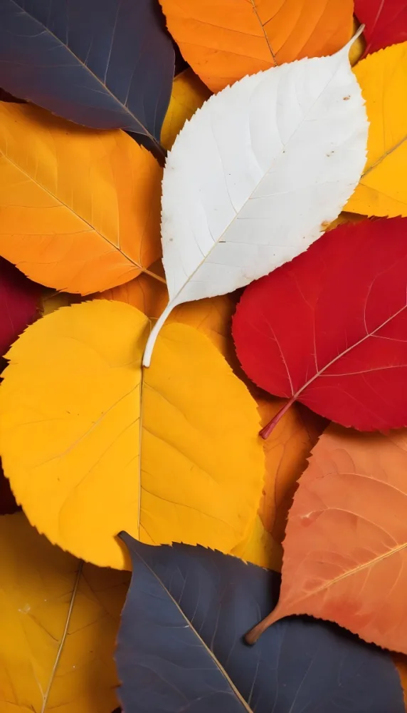 Colorful Leaves In Orange Yellow Red White And Brown Close Up Shot Studio Lighting Vibrant Colors High Detail Autumn Concept Nature Background 3 5992